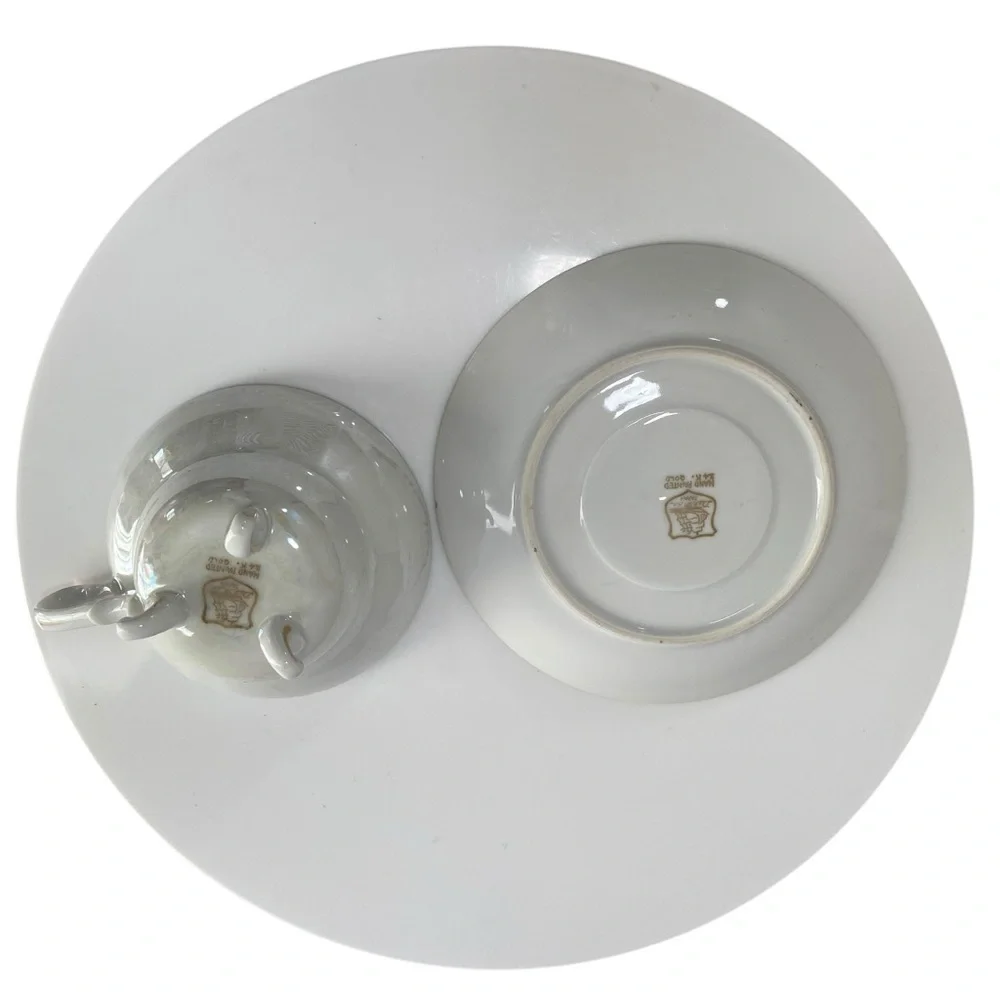 Vintage Footed Tea Cup Saucer Del Mar Hand Painted Floral Design‎ 24K Gold Trim